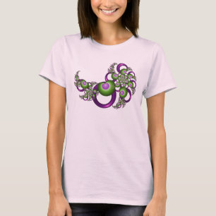 Vacker Rosa Grön Hjärtan Modern Abstrakt Fraktal T Shirt