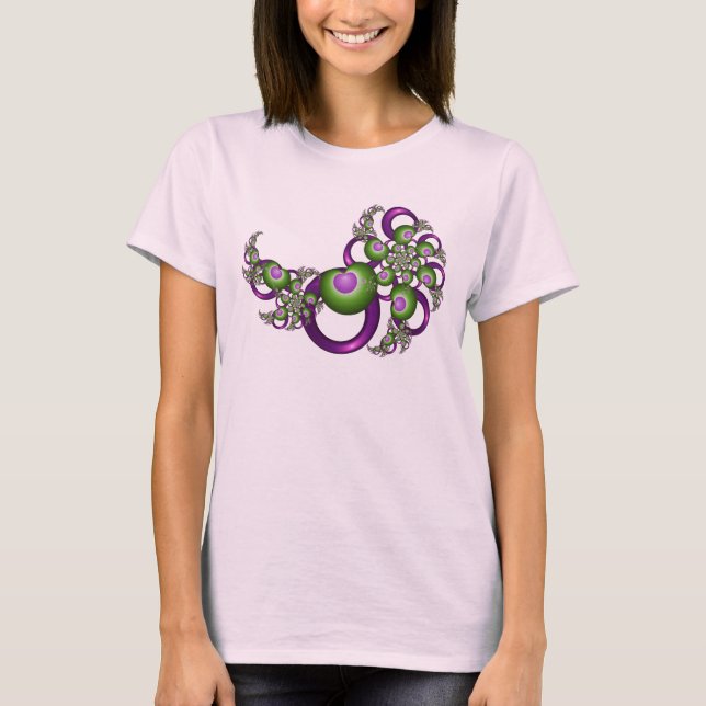 Vacker Rosa Grön Hjärtan Modern Abstrakt Fraktal T Shirt (Framsida)