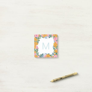 Vacker rosa gul blomster ram monogram post-it block