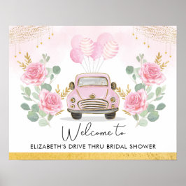 Vacker Rosa Guld Drive Thru Bröllopsfest Välkommen Poster