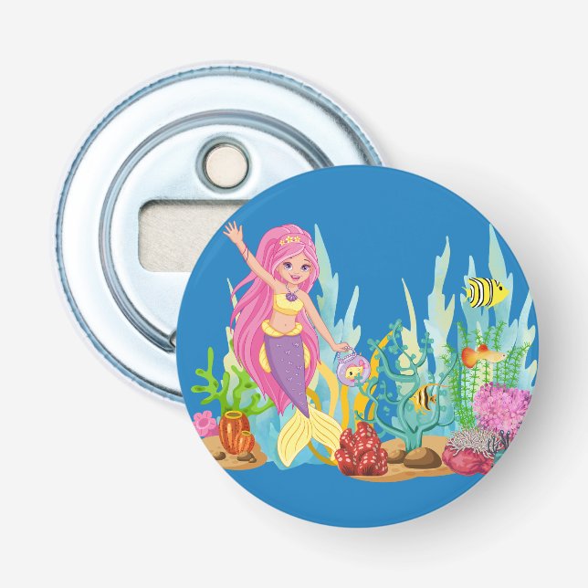 Vacker ROSA HÅR sjöjungfru som leker i havet Flasköppnare (Framsidan)