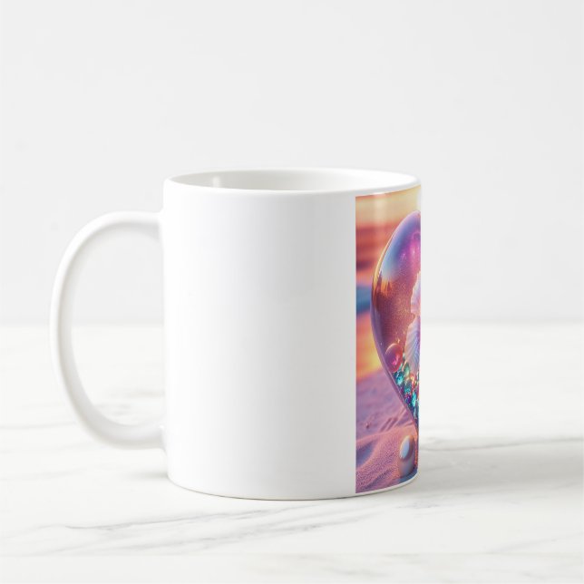 Vacker Rosa Hibiskus Hjärt Glas Pärl Kaffe M Kaffemugg (Vänster)