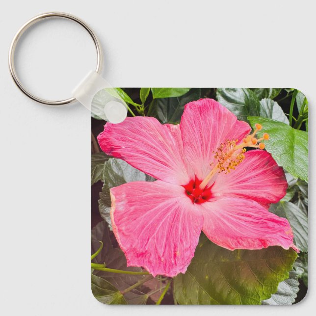Vacker Rosa Hibiskus Nyckelring (Framsida)