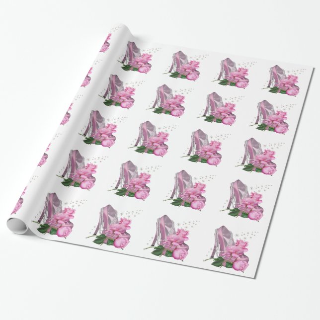 Vacker rosa höghackad ros presentpapper (Utrullad)