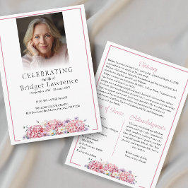 Vacker Rosa Hydrangea Som Firar Livet - Begravning Program