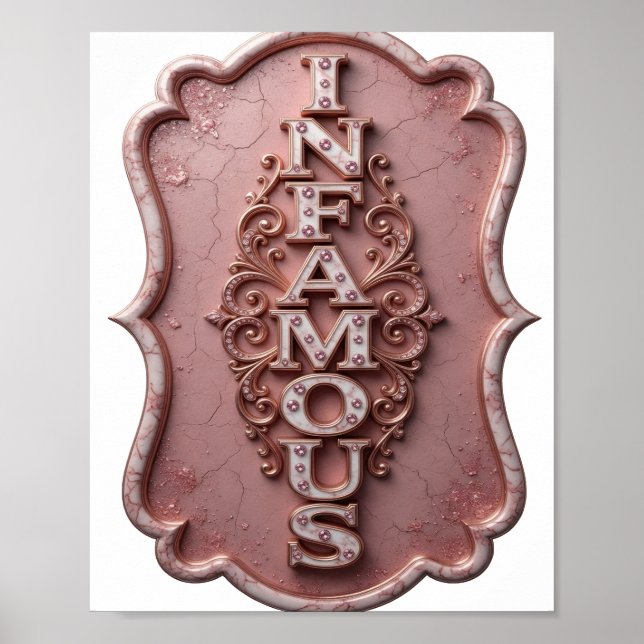 Vacker Rosa INFAMOUS Textdesign Poster (Framsidan)