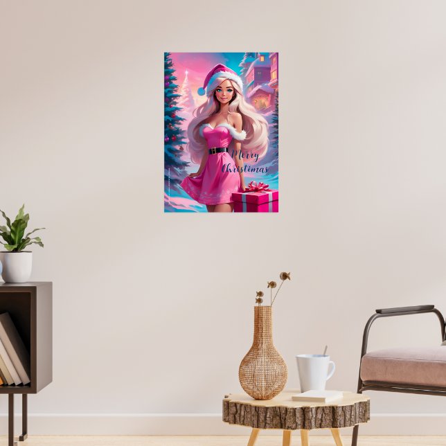 Vacker rosa julflicka 01 poster (Vardagsrum 3)