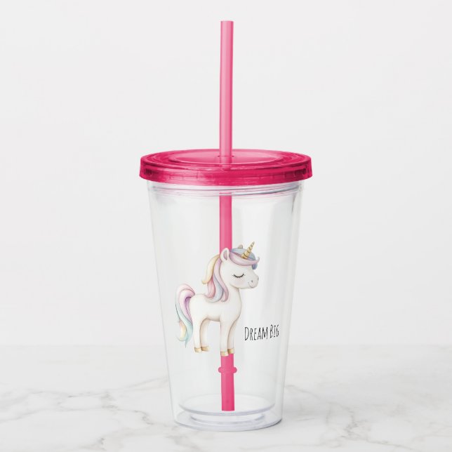 Vacker Rosa Lila Blå Vit Enhörning Take Away Mugg (Framsida)