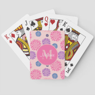 Vacker rosa lila och blå blomstergivare casinokort