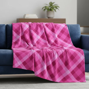 Vacker rosa magenta rutig stor flanellfilt fleecefilt
