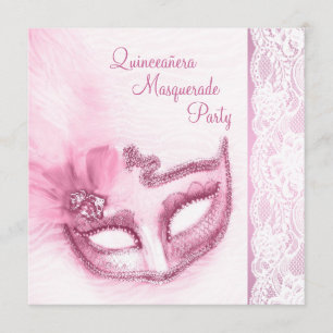 Vacker Rosa Maskeradfest Inbjudningar