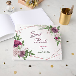 vacker rosa mauve burgundy-blommor geometrisk gästböcker
