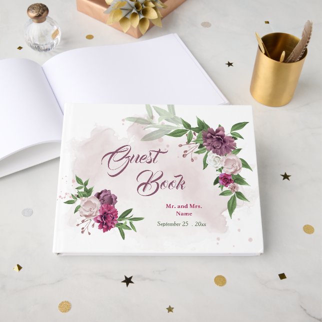 vacker rosa mauve burgundy-blommor greeneri gästböcker (Framsida Öppen)