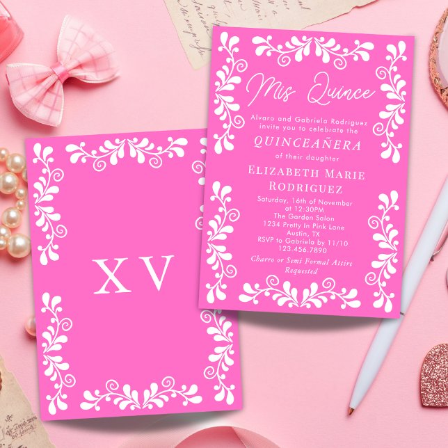 Vacker Rosa Mexikansk Fiesta Talavera Quinceanera Inbjudningar (Skapare uppladdad)