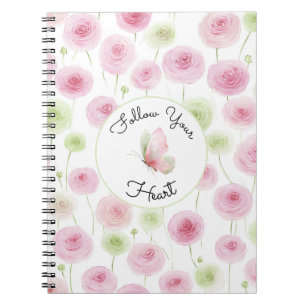Vacker Rosa Mint Ranunculus Citat Anteckningsbok