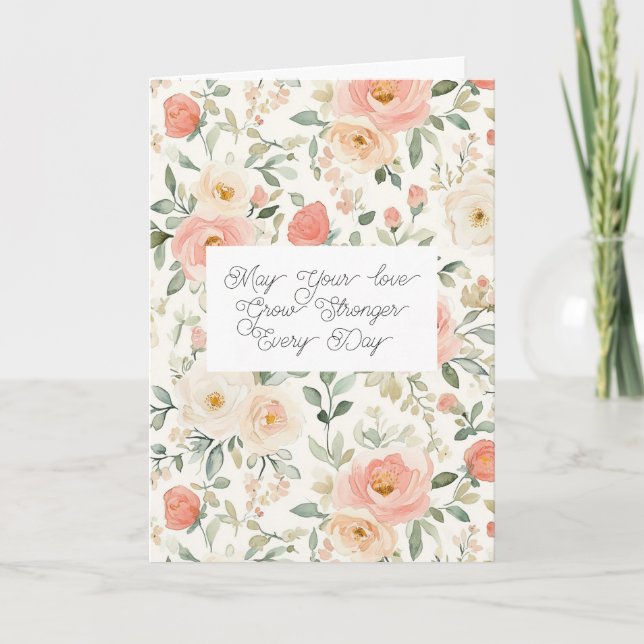 Vacker Rosa Nyans Rosa Blommig Bröllopspar Kort (Framsida)