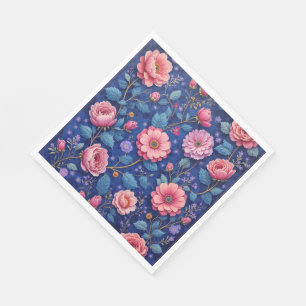 Vacker rosa och blå blommig mönster pappersservett