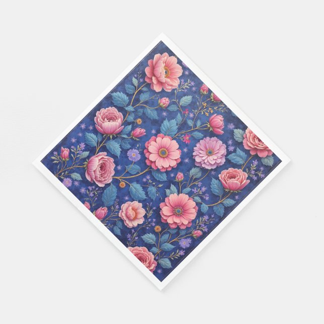Vacker rosa och blå blommig mönster pappersservett (Hörn)