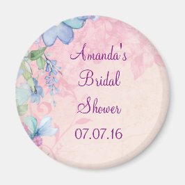 Vacker rosa och blå blomsterbröllopsfest magnet