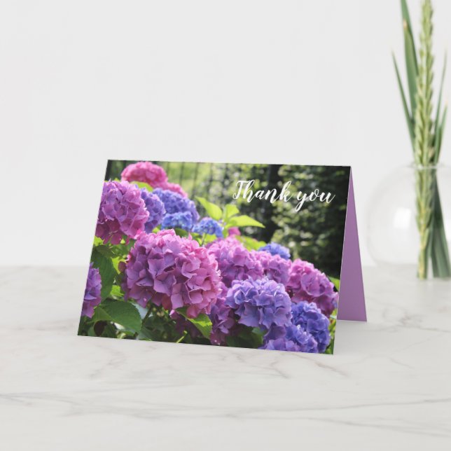 Vacker Rosa och blå Hydrangea Flowers Tack Kort (Framsida)