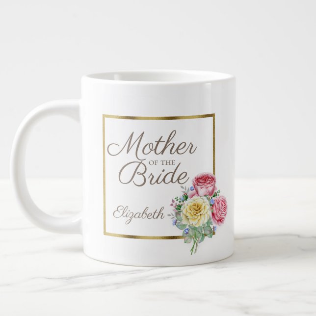 Vacker rosa och gul blomsterklänning för brudens m jumbo mugg (Vänster)