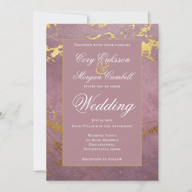 Vacker Rosa Och Guld Mermorerad Bröllop Meddelande (Framsida)