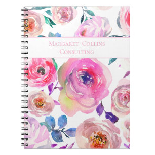 Vacker Rosa Och Lila Blommig Mönster Anteckningsbok