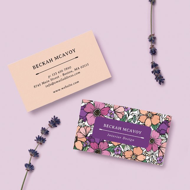 Vacker rosa och lila blomster Mönster Yrkes- Visitkort (Skapare uppladdad)