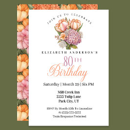 Vacker Rosa och Orange Tulpan 80-årsdag Inbjudningar