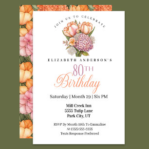 Vacker Rosa och Orange Tulpan 80-årsdag Inbjudningar