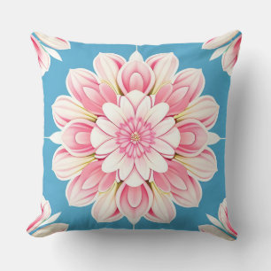 Vacker rosa och vit blomster-mandala kudde