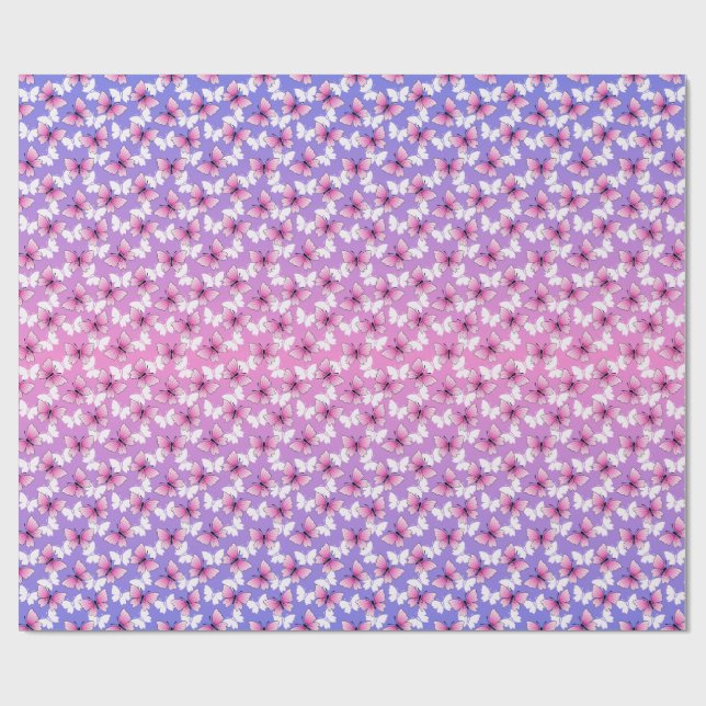 Vacker rosa och vit fjäril rund kudde presentpapper (Platt)