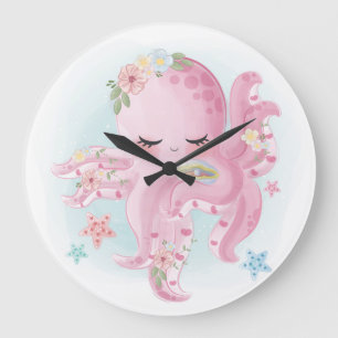 Vacker Rosa Octopus Stor Klocka