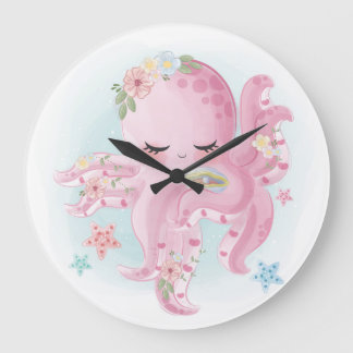 Vacker Rosa Octopus Stor Klocka