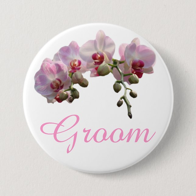 vacker rosa orkidéblomma brudgum bröllop knapp (Framsida)