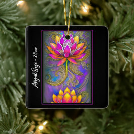 Vacker Rosa Ornate Lotus Flowers jul Julgransprydnad Keramik