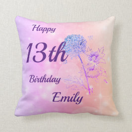 Vacker rosa pastell Flicka gnista 13-årsdag Kudde