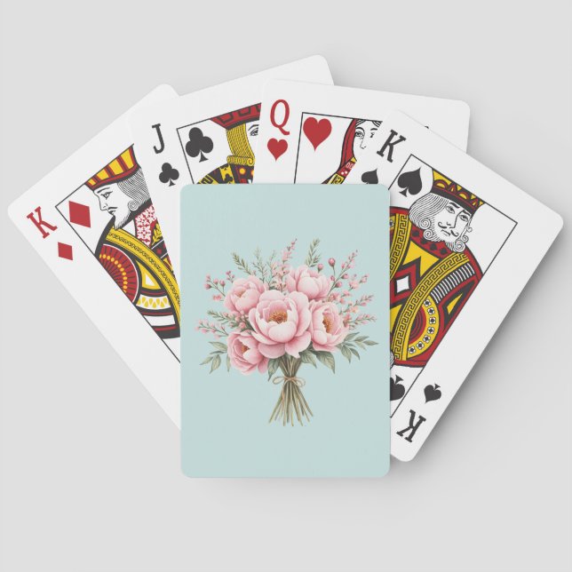 Vacker rosa peoniblombukett casinokort (Baksidan)