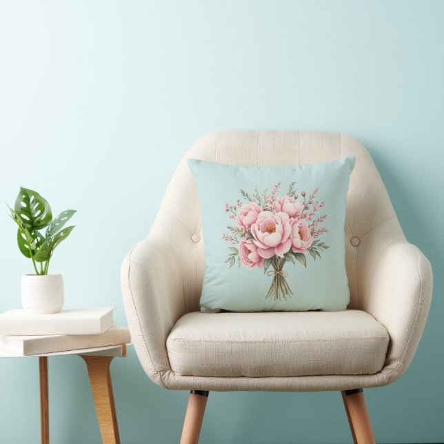 Vacker rosa peoniblombukett kudde (Stol)