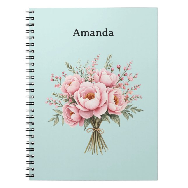 Vacker rosa peonyblomsterbukett anteckningsbok (Framsidan)