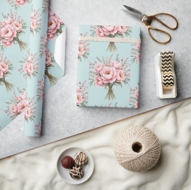 Vacker rosa peonyblomsterbukettmönster presentpapper (Hantverk)