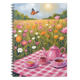 Vacker Rosa Picknick Blomsterfält Téa Fjäril Anteckningsbok