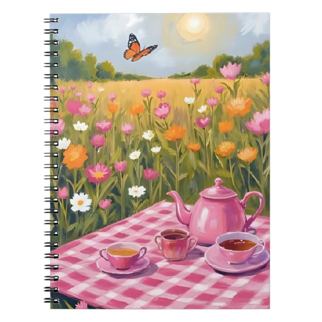 Vacker Rosa Picknick | Blomsterfält Téa Fjäril Anteckningsbok (Framsidan)