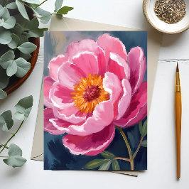 Vacker Rosa Pion | Blommamålning Akvarell Vykort