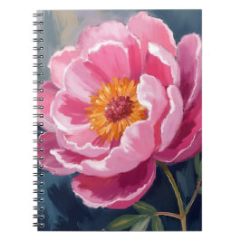 Vacker Rosa Pion | Blommamålning Vattenfärg Anteckningsbok