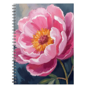 Vacker Rosa Pion Blommamålning Vattenfärg Anteckningsbok