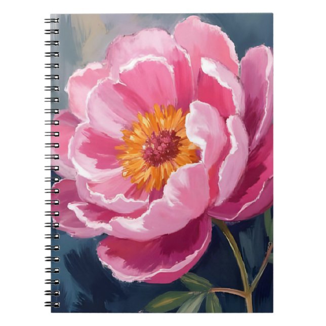 Vacker Rosa Pion | Blommamålning Vattenfärg Anteckningsbok (Framsidan)
