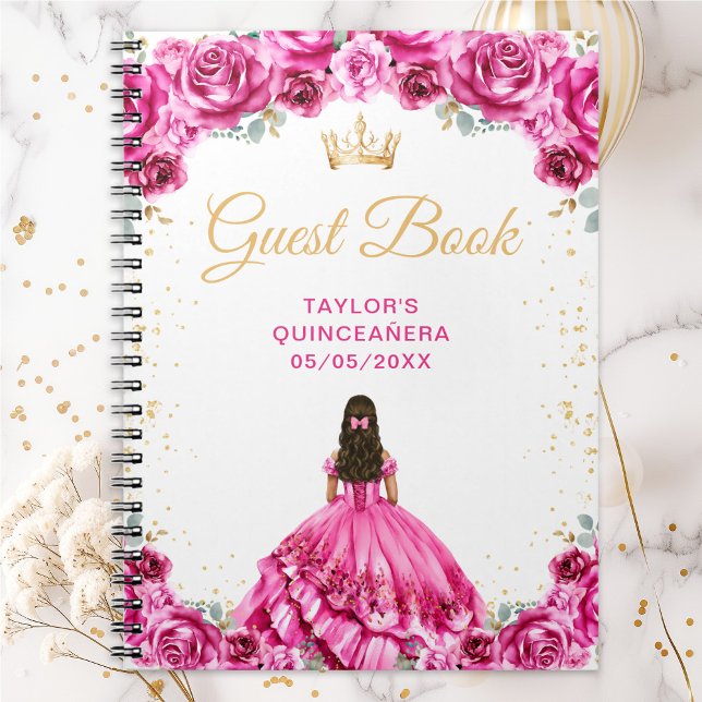 Vacker Rosa Princess Quinceañera Gästbok Anteckningsbok (Skapare uppladdad)