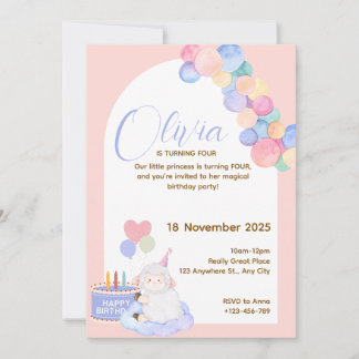 Vacker rosa prinsessefödelsedagskort för litet bar inbjudningar