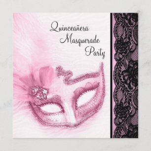 Vacker Rosa Quinceanera Maskerad Fest Inbjudningar